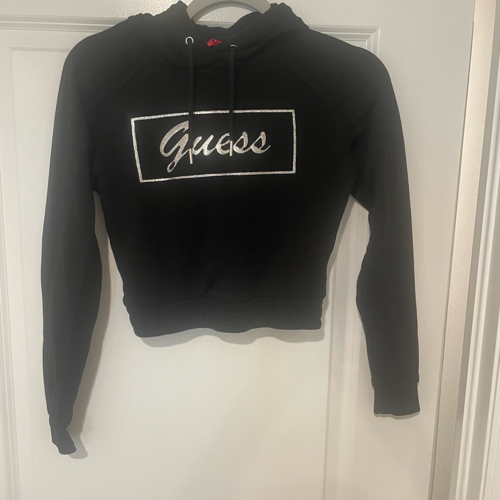 Guess Women's Black Cropped Hoodie